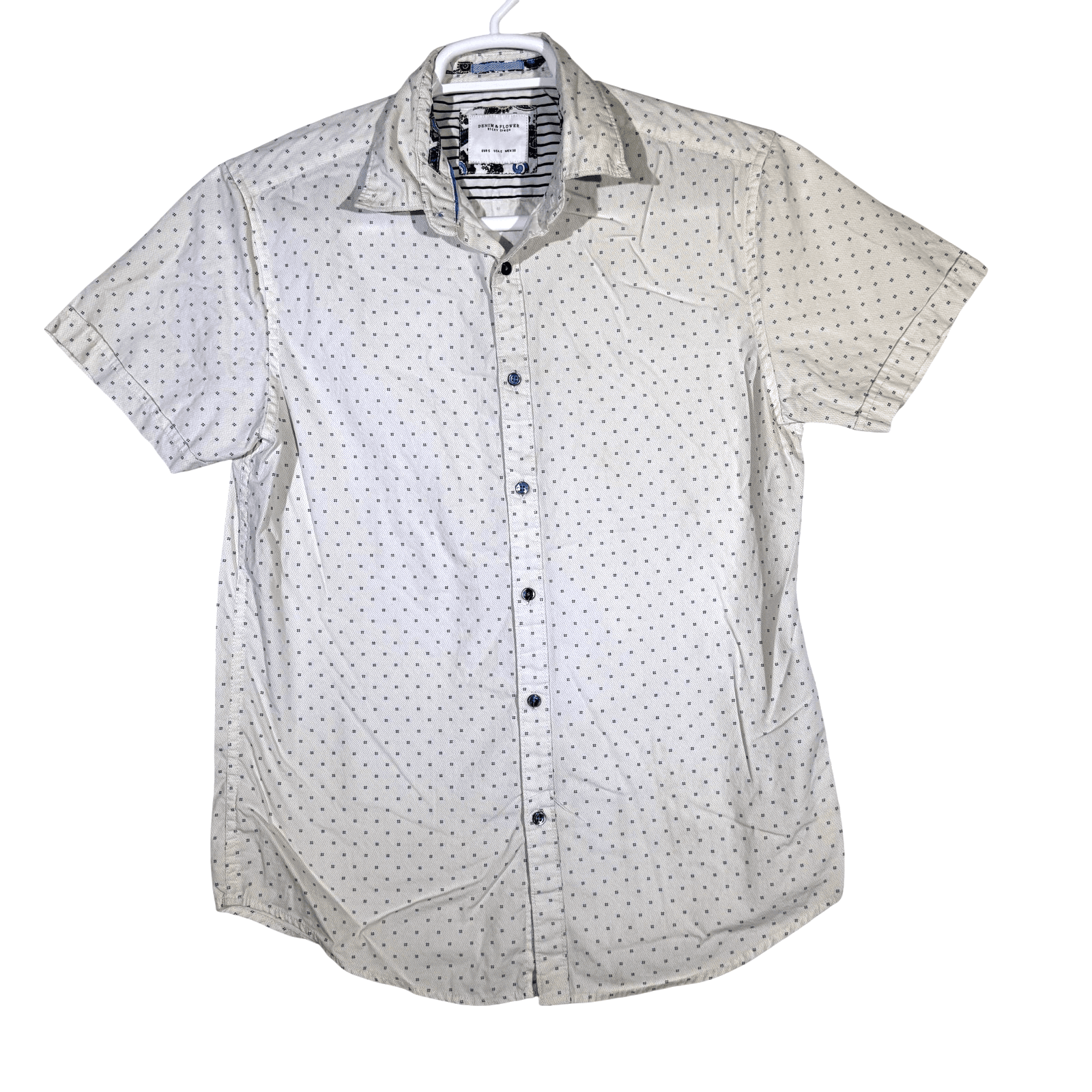 Denim & Flower Shirt Mens Small Pink Blue Short Sleeve Button Down Casual Modern - Image 1