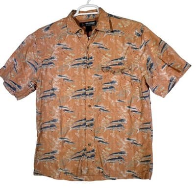 Reel Legends Shirt Mens Medium Orange Fish Print Button Up Short Sleeve Vented - Image 1