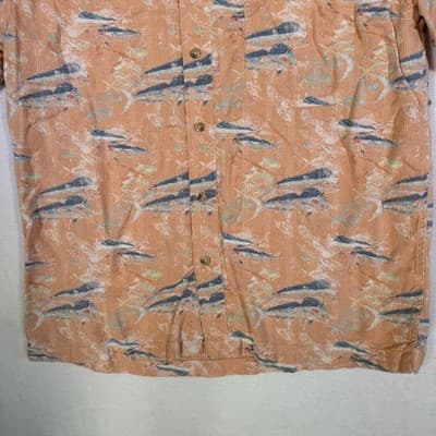 Reel Legends Shirt Mens Medium Orange Fish Print Button Up Short Sleeve Vented - Thumbnail 3