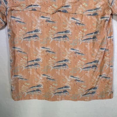 Reel Legends Shirt Mens Medium Orange Fish Print Button Up Short Sleeve Vented - Thumbnail 8