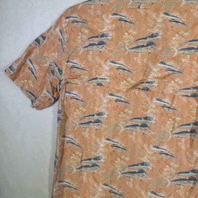 Reel Legends Shirt Mens Medium Orange Fish Print Button Up Short Sleeve Vented - Thumbnail 9