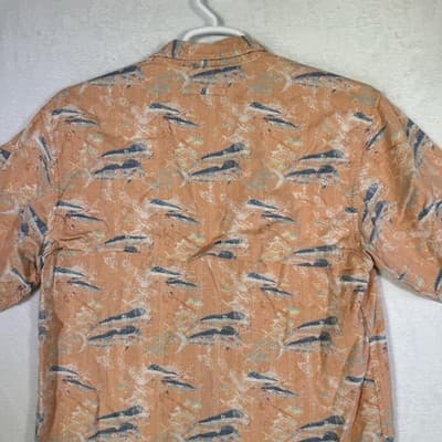 Reel Legends Shirt Mens Medium Orange Fish Print Button Up Short Sleeve Vented - Thumbnail 10