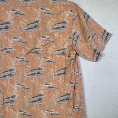 Reel Legends Shirt Mens Medium Orange Fish Print Button Up Short Sleeve Vented - Thumbnail 11