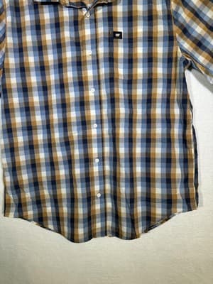 Caterpillar Shirt Mens XL Blue Brown Plaid Short Sleeve Button Up Workwear - Thumbnail 3