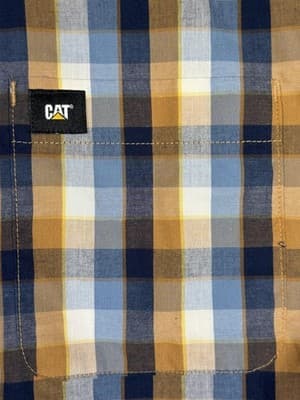 Caterpillar Shirt Mens XL Blue Brown Plaid Short Sleeve Button Up Workwear - Thumbnail 7