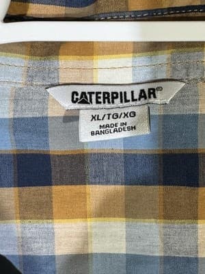 Caterpillar Shirt Mens XL Blue Brown Plaid Short Sleeve Button Up Workwear - Thumbnail 8