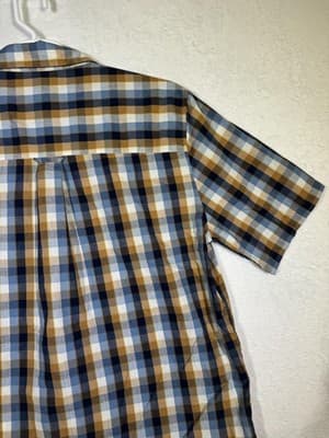 Caterpillar Shirt Mens XL Blue Brown Plaid Short Sleeve Button Up Workwear - Thumbnail 12