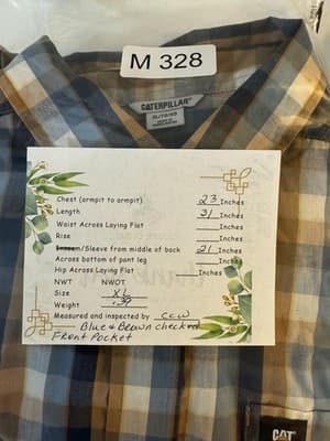 Caterpillar Shirt Mens XL Blue Brown Plaid Short Sleeve Button Up Workwear - Thumbnail 15