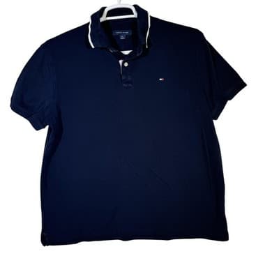 Tommy Hilfiger Polo Shirt Mens Large Navy Blue Classic Fit Short Sleeve Cotton - Image 1