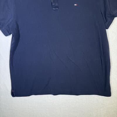 Tommy Hilfiger Polo Shirt Mens Large Navy Blue Classic Fit Short Sleeve Cotton - Thumbnail 3