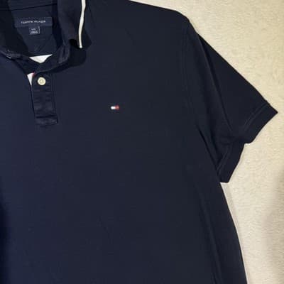 Tommy Hilfiger Polo Shirt Mens Large Navy Blue Classic Fit Short Sleeve Cotton - Thumbnail 6