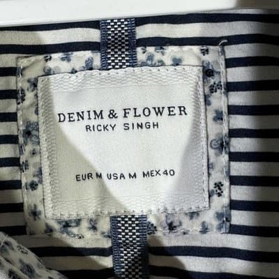 Denim & Flower Shirt Mens Medium Floral Button Down Short Sleeve Casual Summer - Thumbnail 7