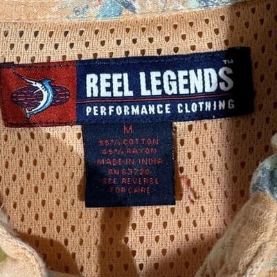Reel Legends Shirt Mens Medium Orange Fish Print Button Up Short Sleeve Vented - Thumbnail 7