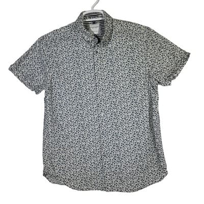 Denim & Flower Shirt Mens Medium Floral Button Down Short Sleeve Casual Summer - Image 1