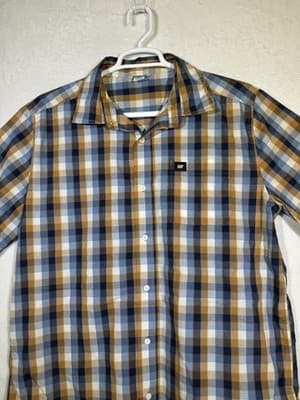 Caterpillar Shirt Mens XL Blue Brown Plaid Short Sleeve Button Up Workwear - Thumbnail 5