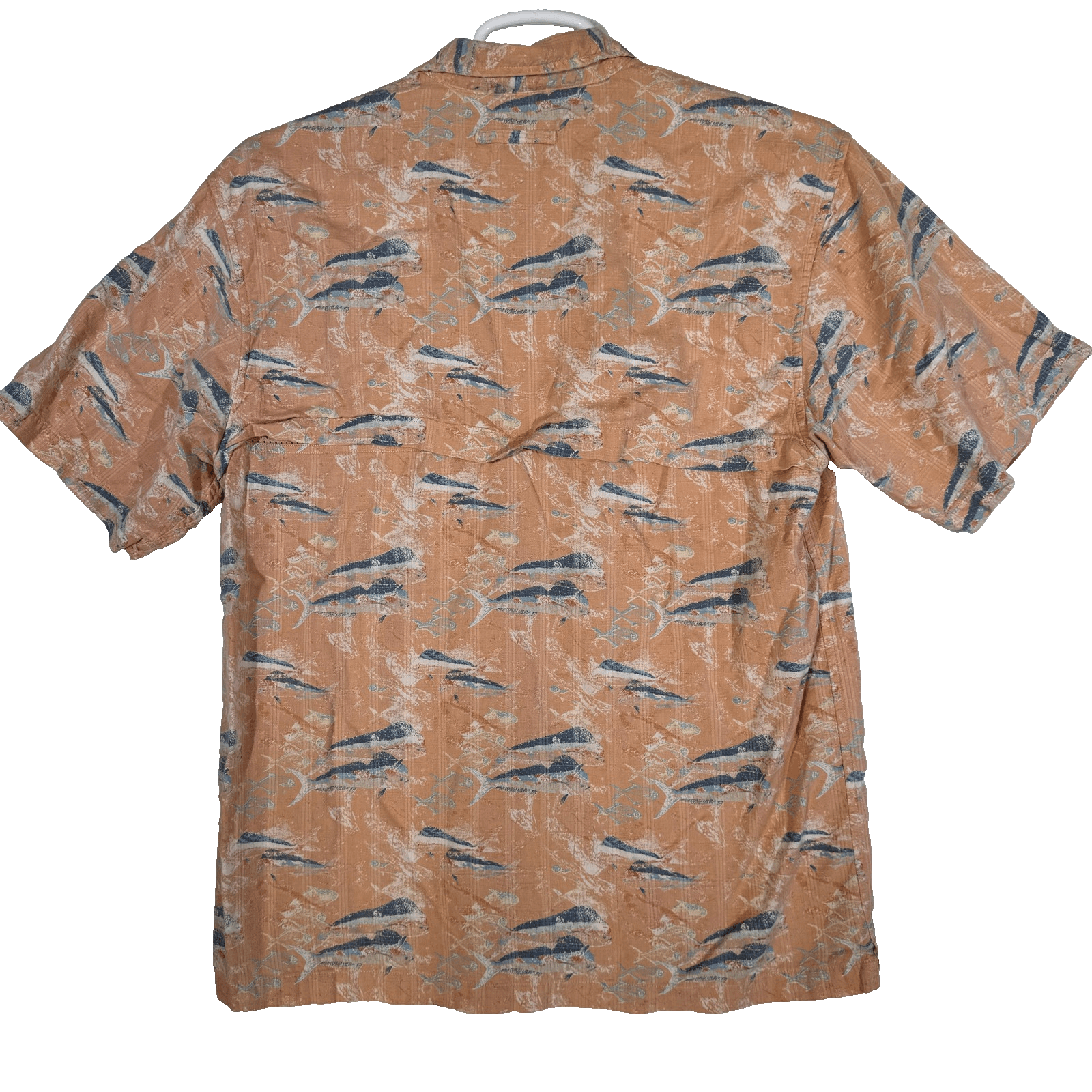 Reel Legends Shirt Mens Medium Orange Fish Print Button Up Short Sleeve Vented - Thumbnail 2