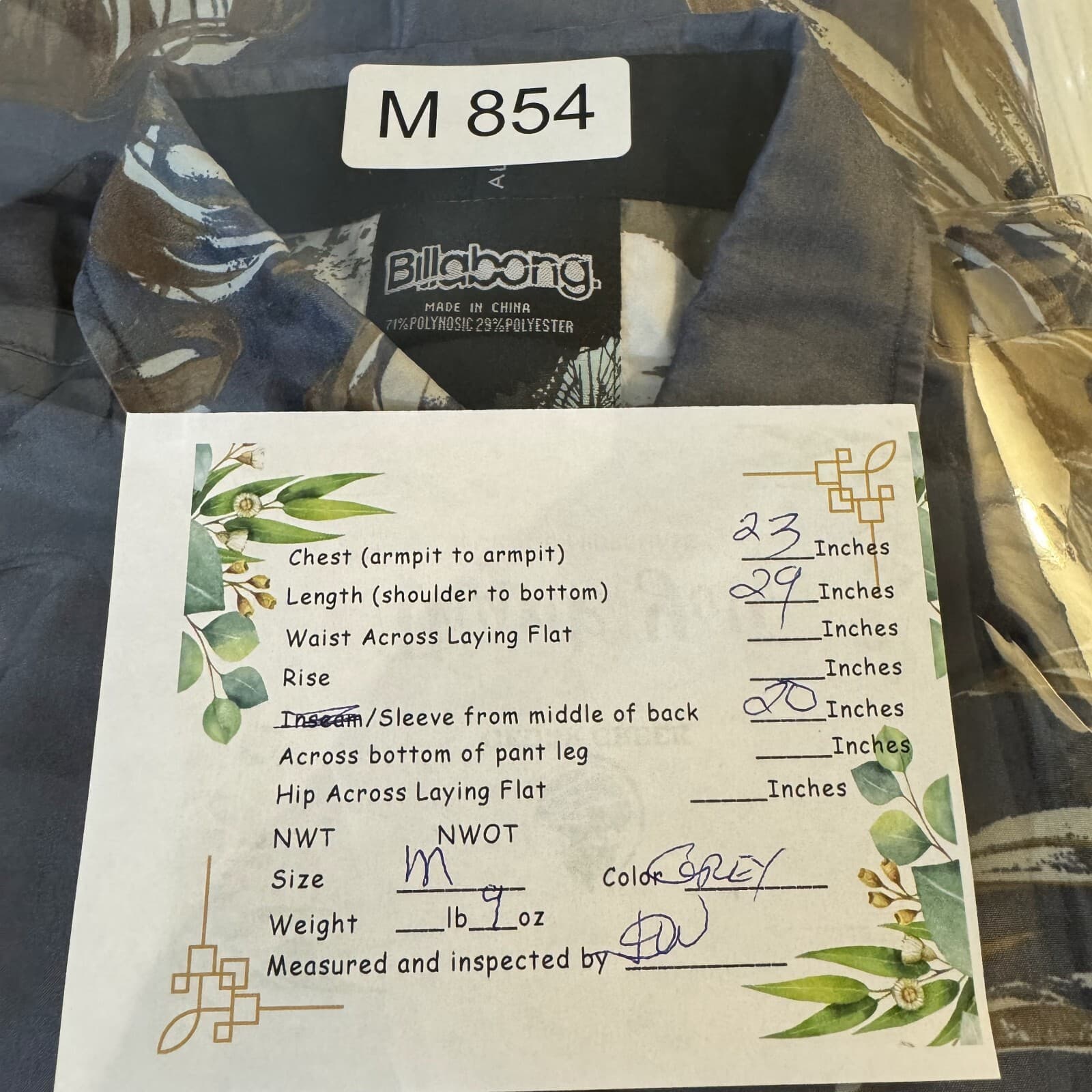 Billabong Men’s Shirt Medium Gray Floral Button-Up Short Sleeve Casual - Thumbnail 10