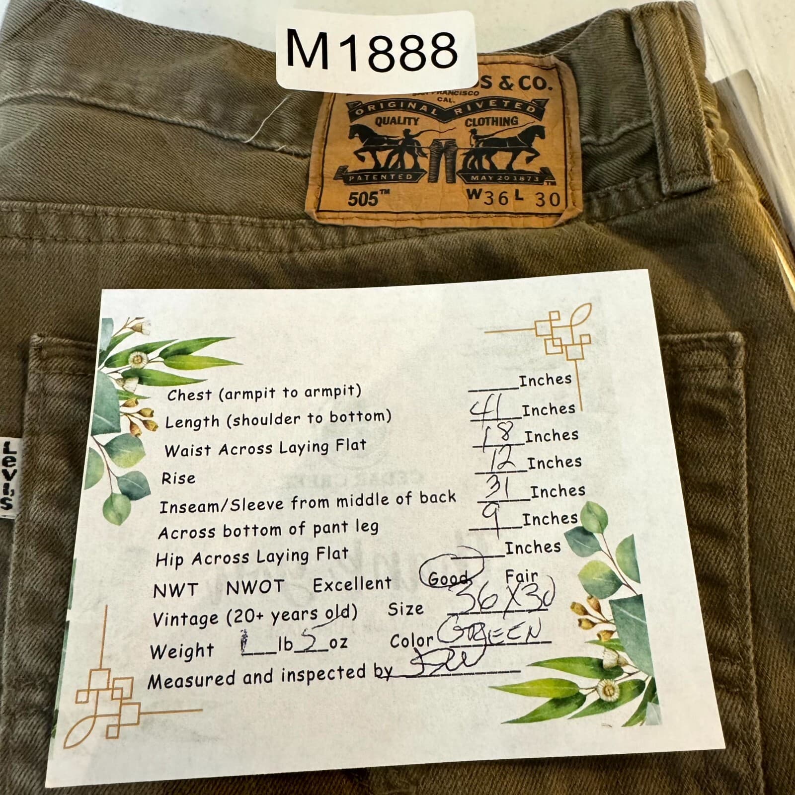 Levi's 505 Men's Jeans 36x30 Brown Regular Fit Straight Leg Zip Fly - Thumbnail 9