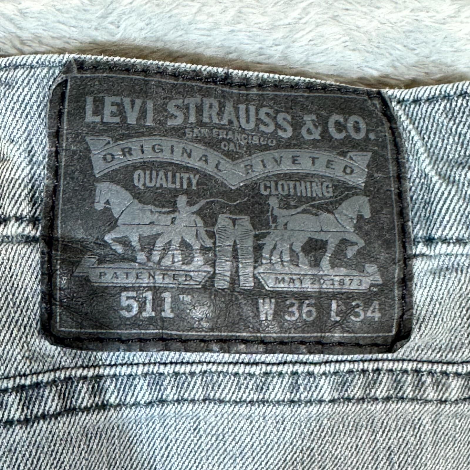 Levi's 511 Men's Jeans 36x34 Gray Denim Stretch Slim Fit Mid-Rise Straight - Thumbnail 3