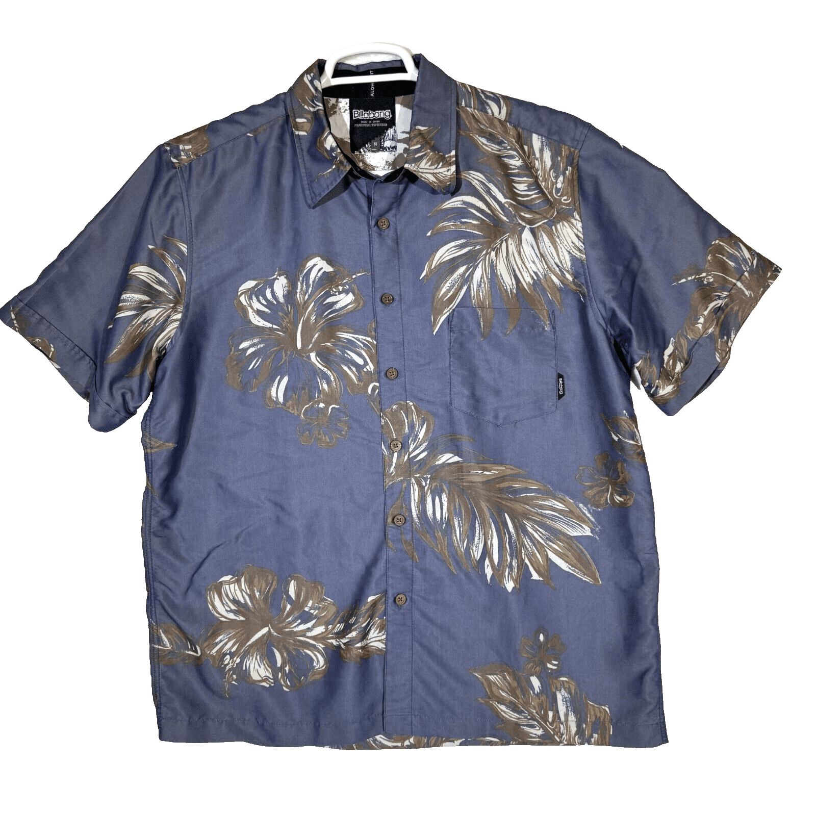 Billabong Men’s Shirt Medium Gray Floral Button-Up Short Sleeve Casual - Image 1
