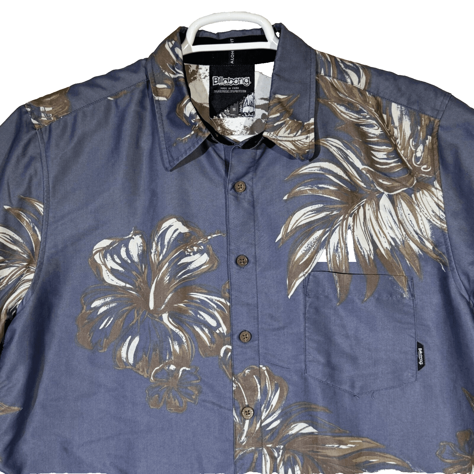 Billabong Men’s Shirt Medium Gray Floral Button-Up Short Sleeve Casual - Thumbnail 4