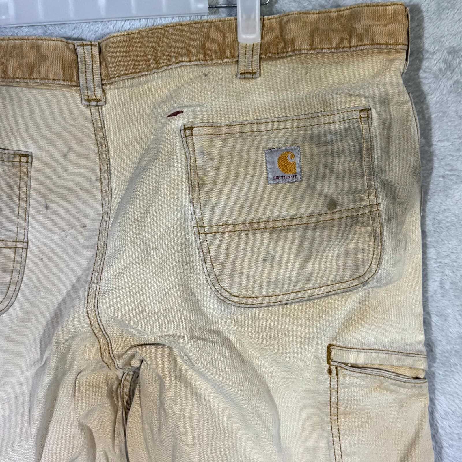 Carhartt Work Pants Men’s 40x30 Tan Stretch Relaxed Fit Canvas Utility Workwear - Thumbnail 8