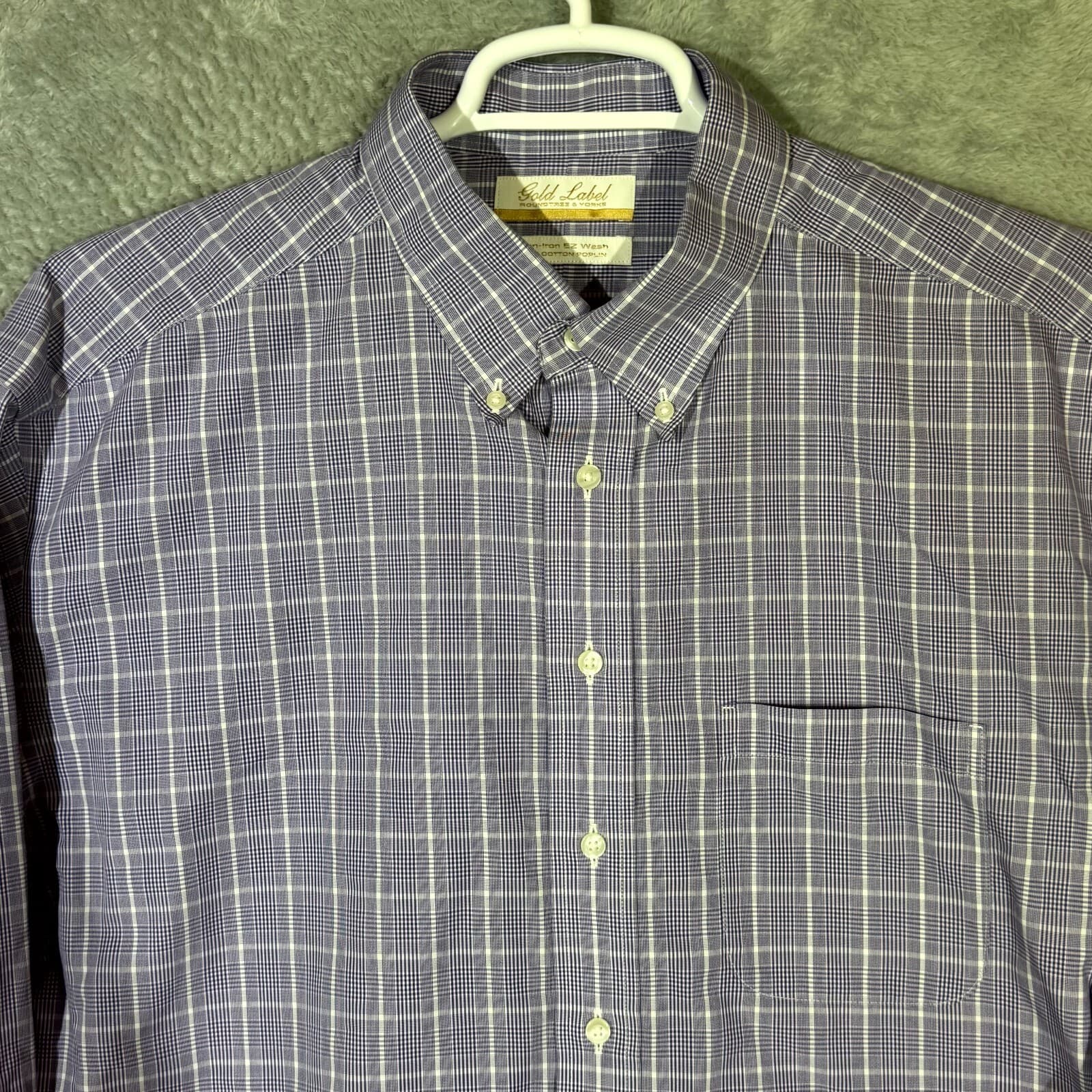 Gold Label Men’s Dress Shirt 17×35 Purple Plaid Cotton Long Sleeve Oxford - Thumbnail 4