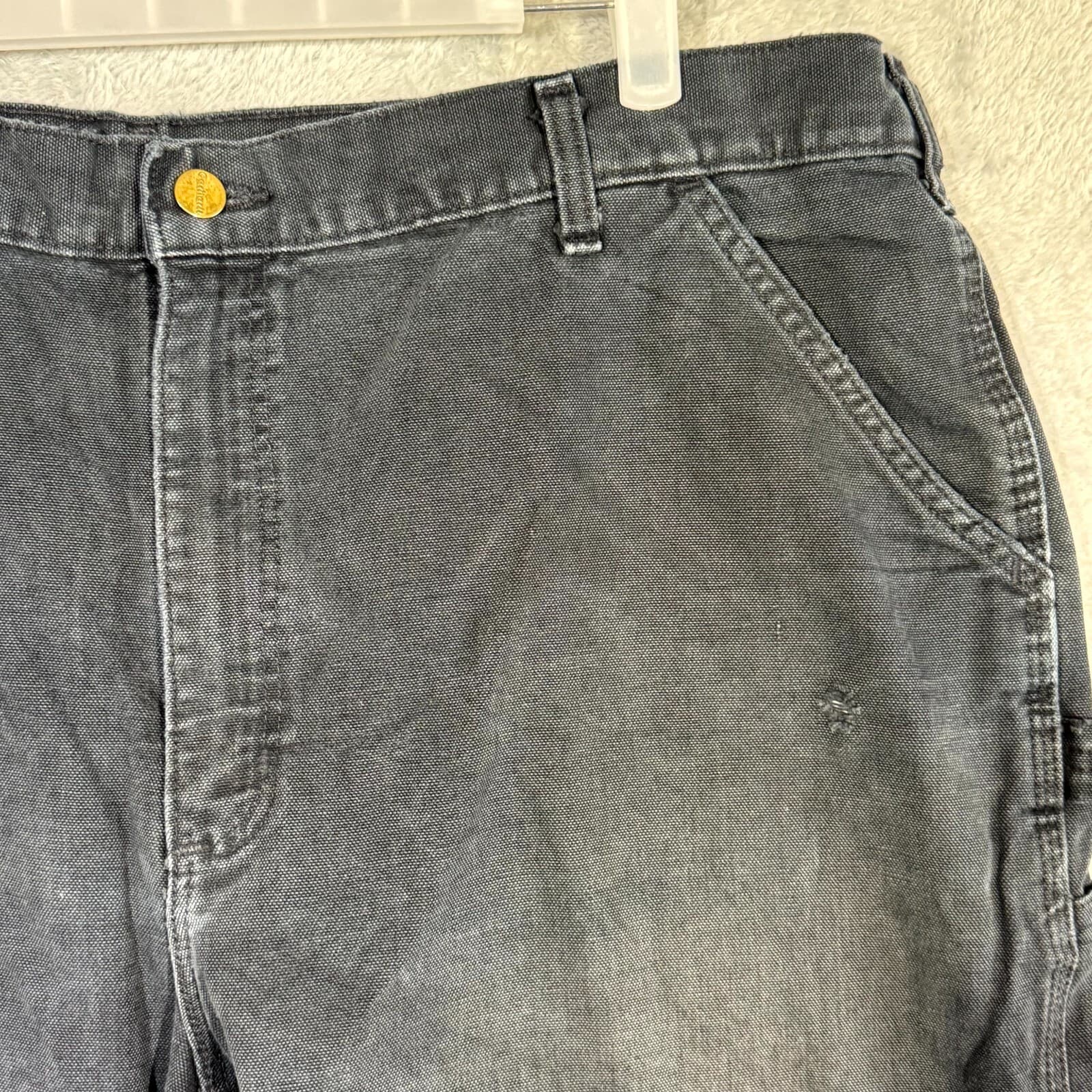 Carhartt Men’s Carpenter Jeans 42x32 Black Denim Frayed Hem Straight Leg - Thumbnail 4