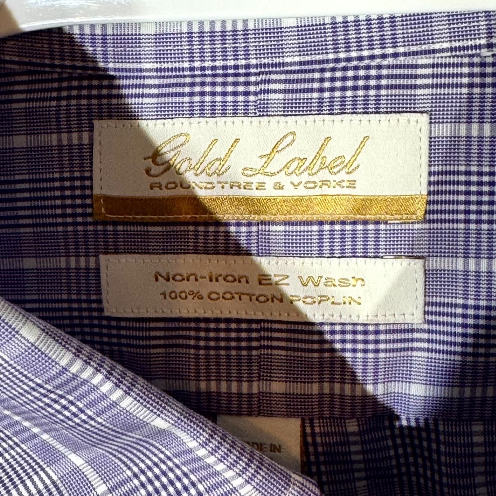 Gold Label Men’s Dress Shirt 17×35 Purple Plaid Cotton Long Sleeve Oxford - Thumbnail 7