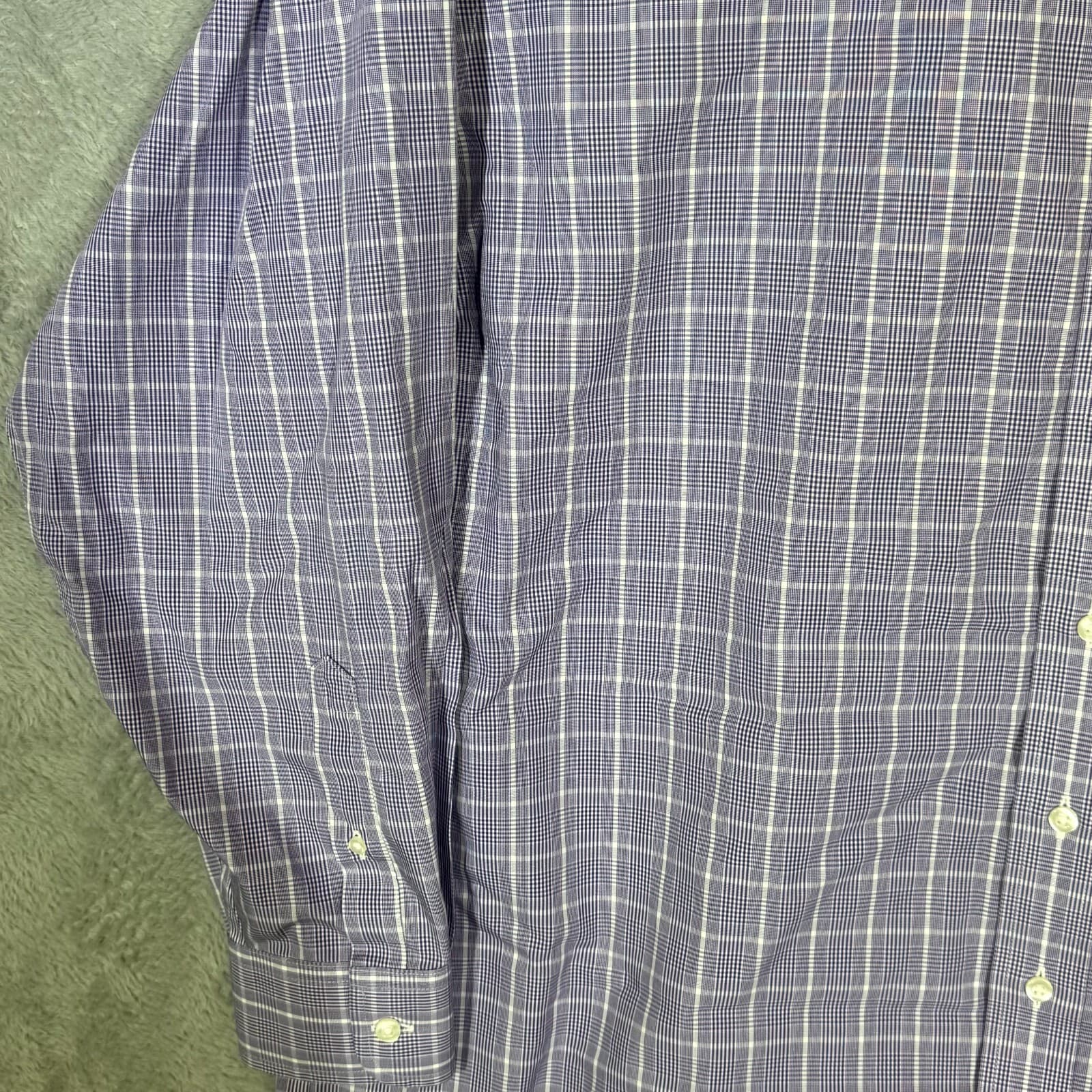 Gold Label Men’s Dress Shirt 17×35 Purple Plaid Cotton Long Sleeve Oxford - Thumbnail 3