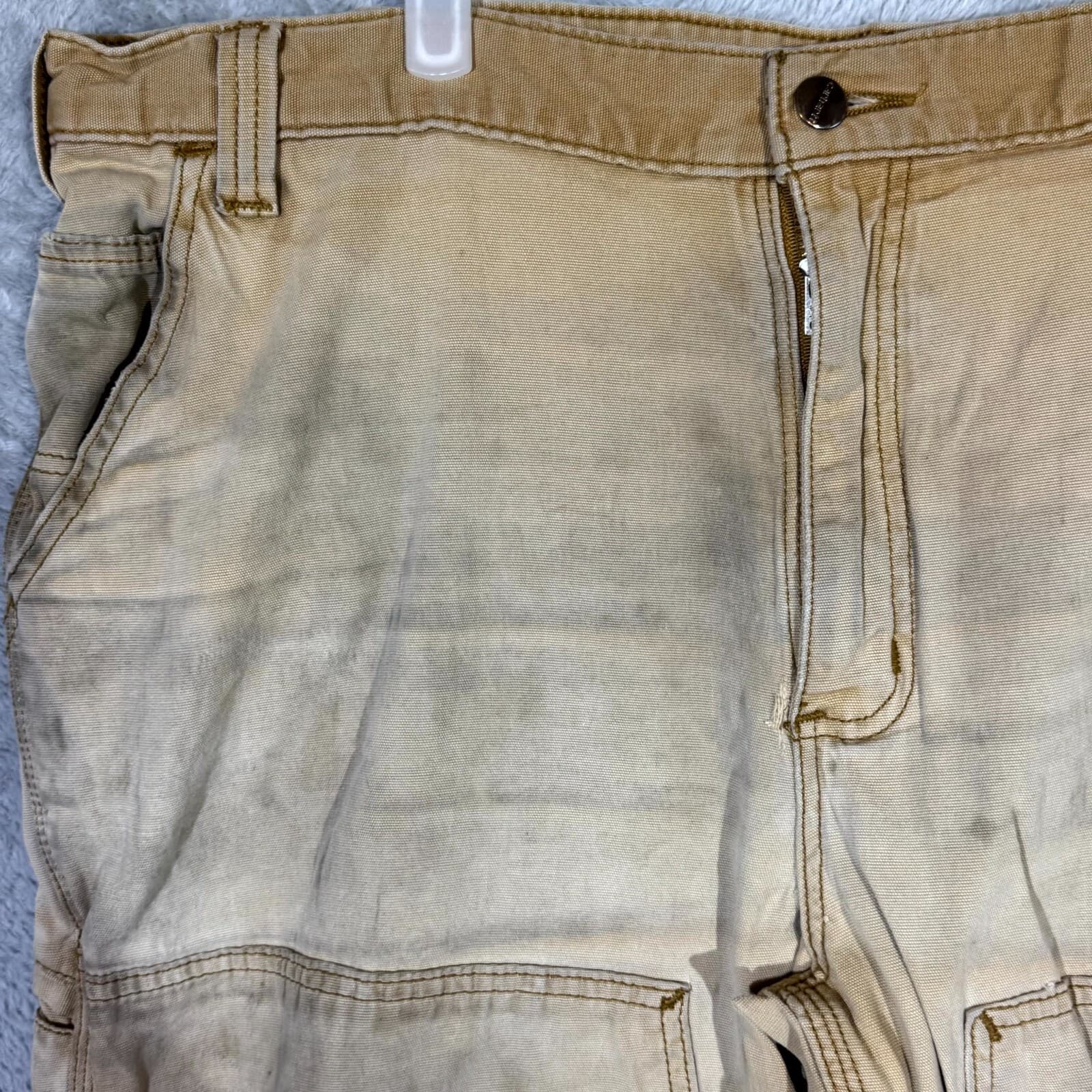 Carhartt Work Pants Men’s 40x30 Tan Stretch Relaxed Fit Canvas Utility Workwear - Thumbnail 3