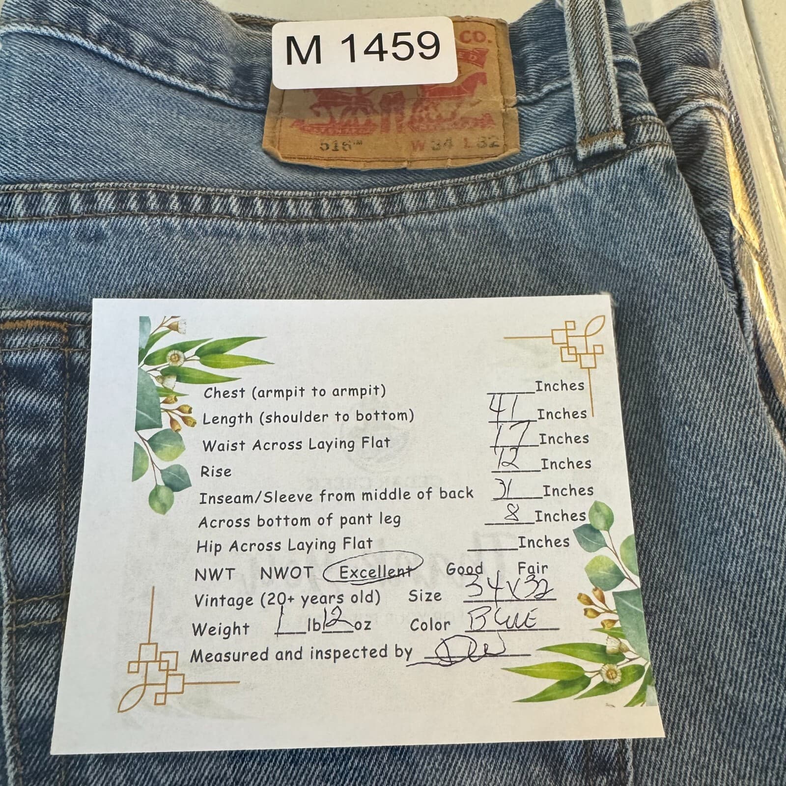 Levi’s 516 Men’s Jeans 34x32 Blue Denim Light Wash Slim Straight Leg - Thumbnail 15