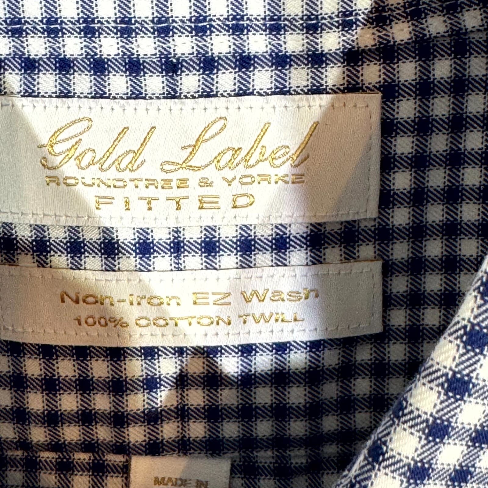 Gold Label Men’s Dress Shirt 16.5×34 Blue Check Fitted 100% Cotton Formal - Thumbnail 7