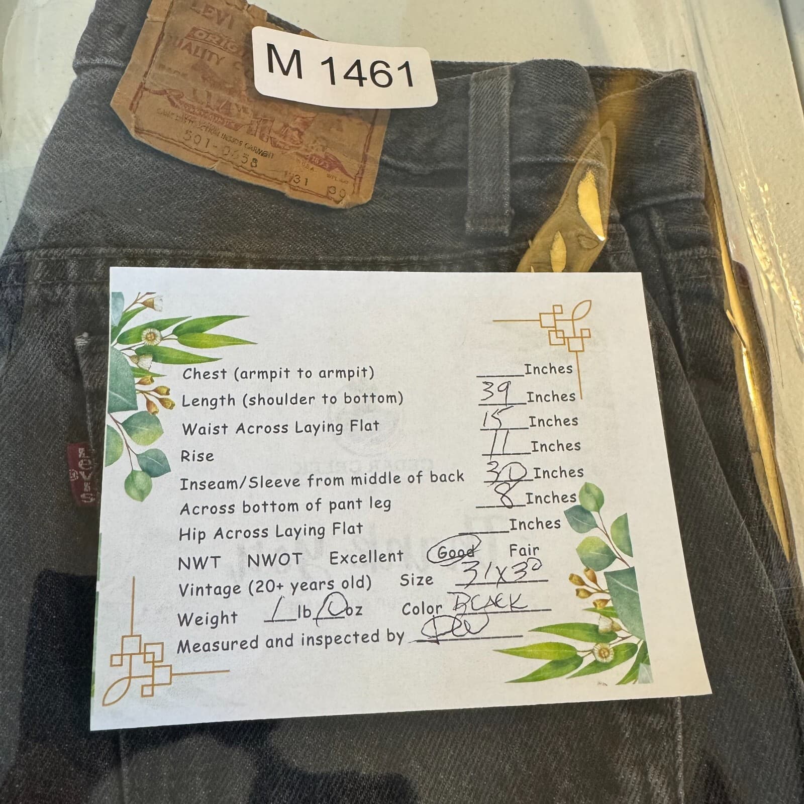 Levi’s 501 Men’s Jeans 31x30 Black Denim Button Fly Straight Leg - Thumbnail 9