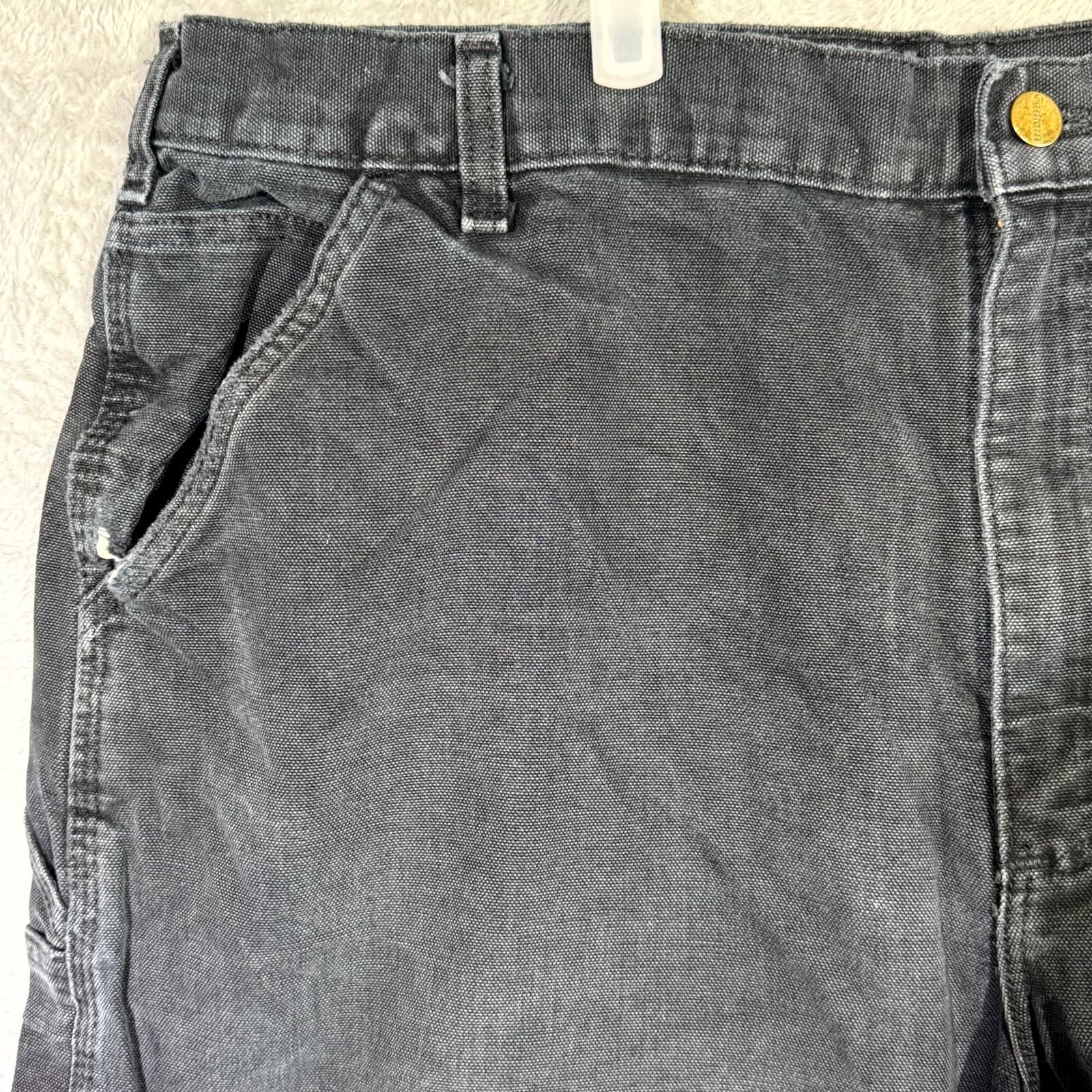 Carhartt Men’s Carpenter Jeans 42x32 Black Denim Frayed Hem Straight Leg - Thumbnail 3