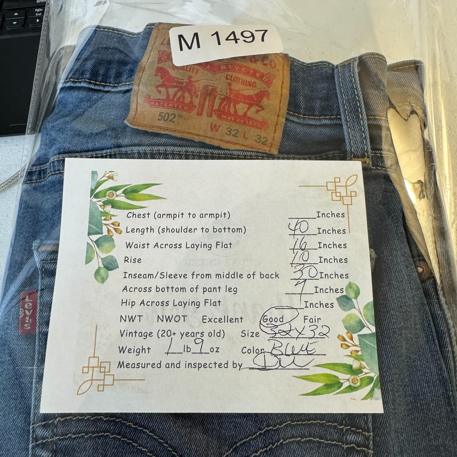 Levi’s 502 Men’s Jeans 32x32 Blue Denim Stretch Mid-Rise Straight Leg - Thumbnail 9