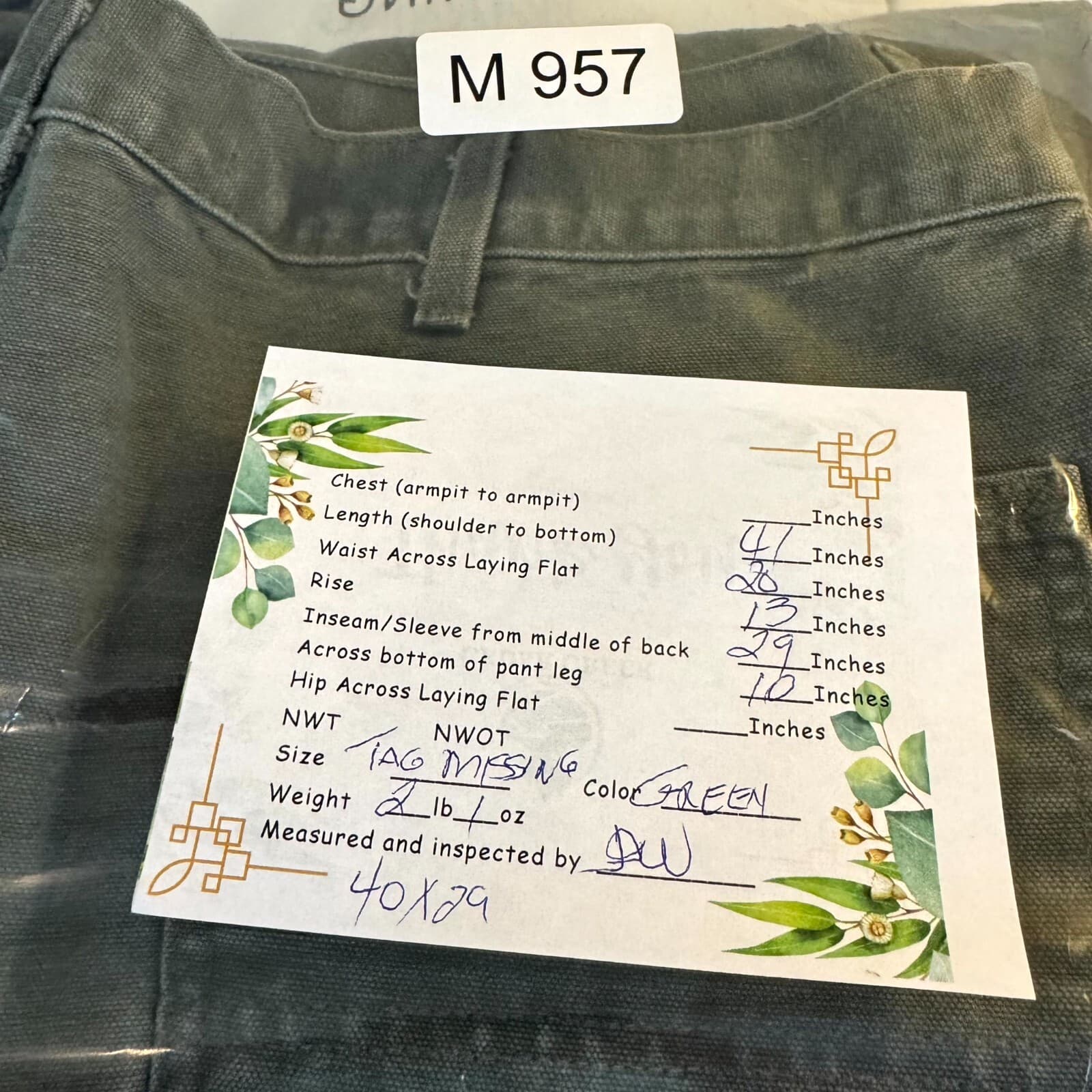 Carhartt Men’s Carpenter Jeans 40x29 Green Denim High-Rise Straight Leg Work - Thumbnail 10