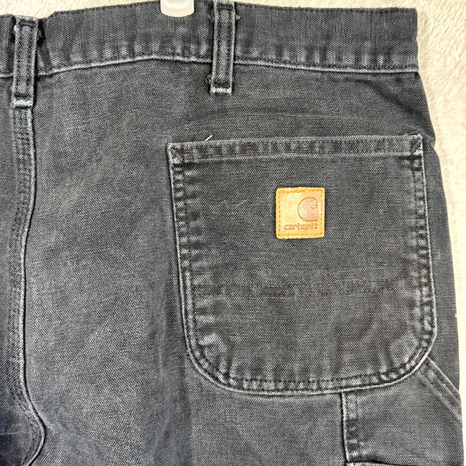 Carhartt Men’s Carpenter Jeans 42x32 Black Denim Frayed Hem Straight Leg - Thumbnail 9