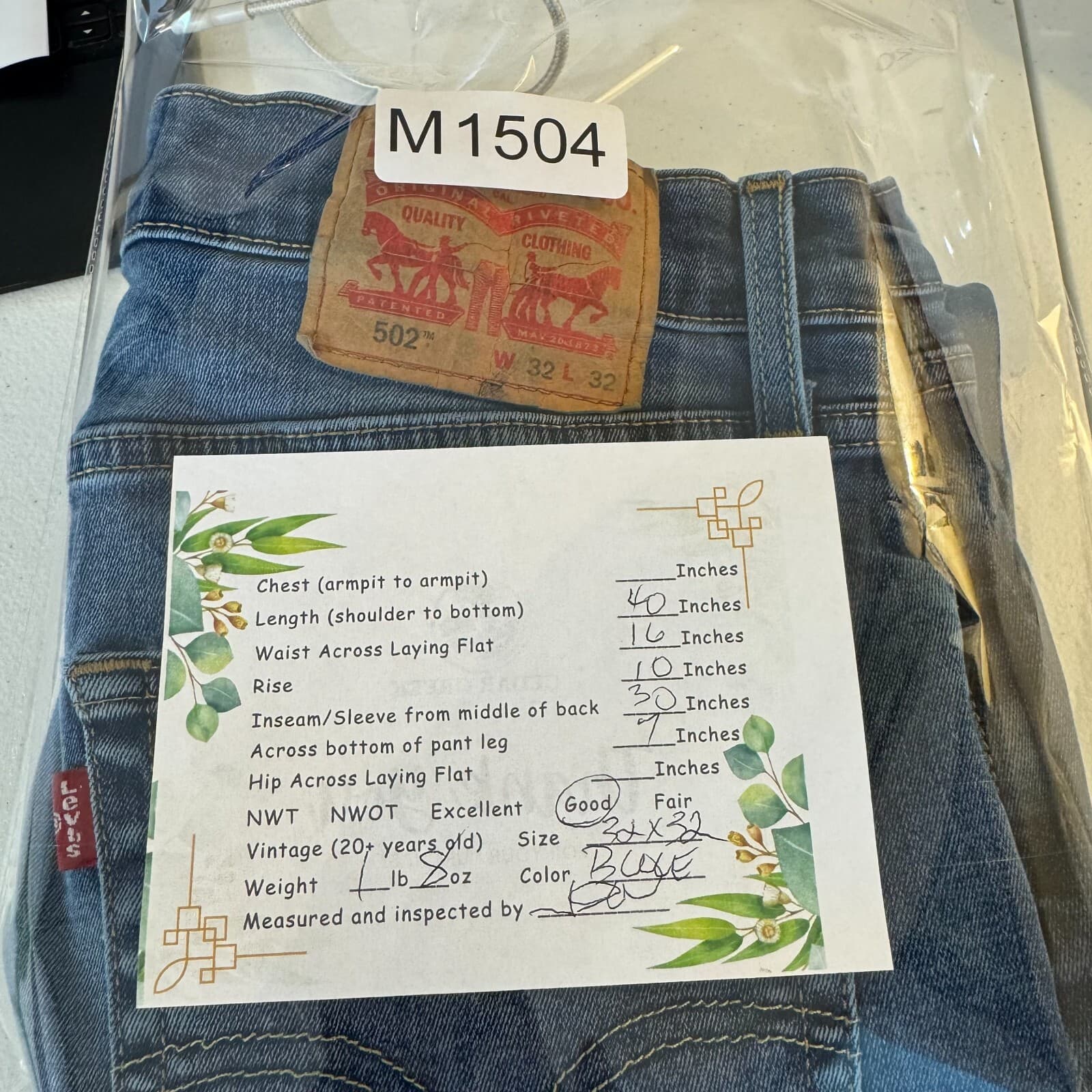 Levi’s 502 Men’s Jeans 32x32 Blue Denim Stretch Mid-Rise Straight Leg - Thumbnail 9