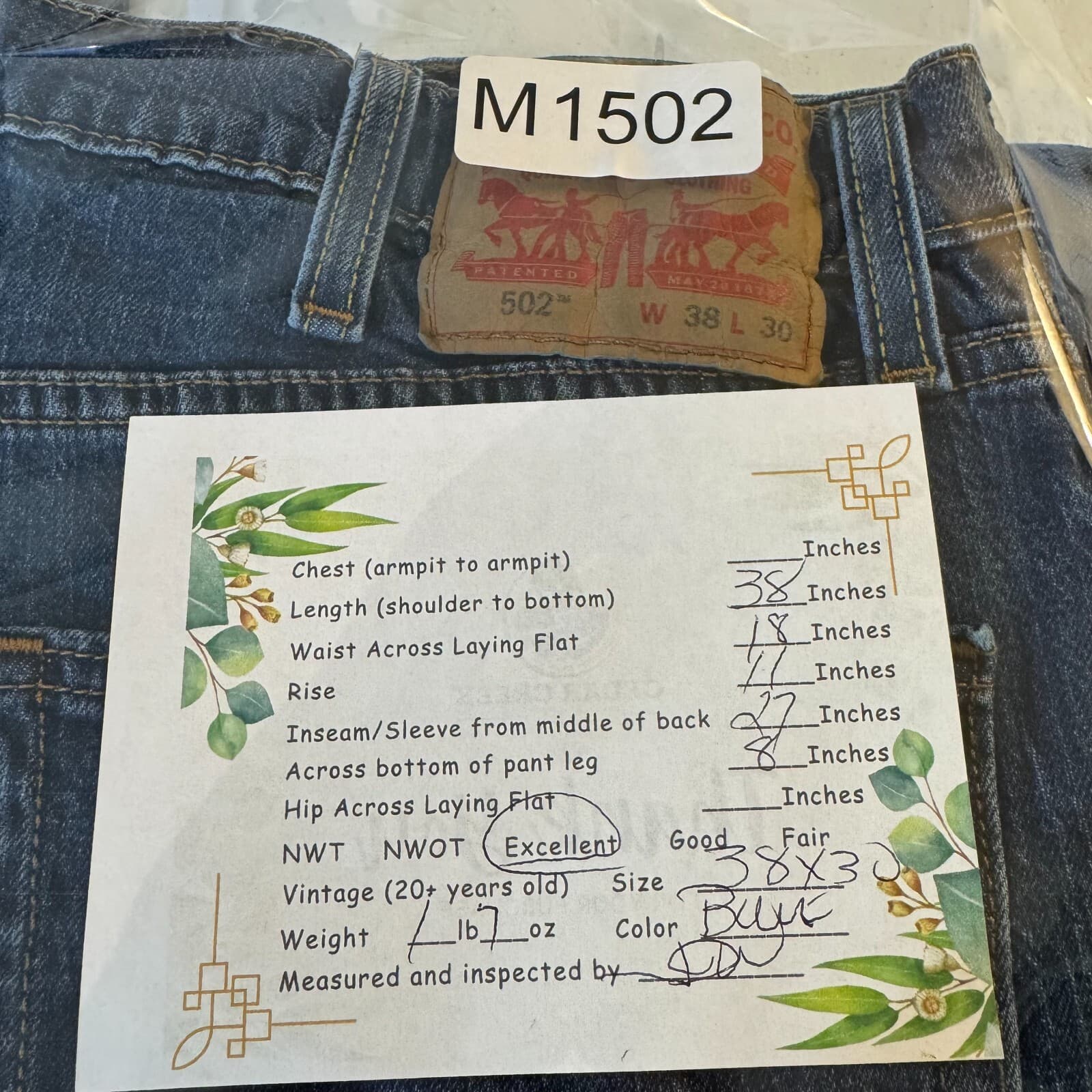 Levi’s 502 Men’s Jeans 38x30 Blue Denim Stretch Mid-Rise Straight Leg - Thumbnail 9