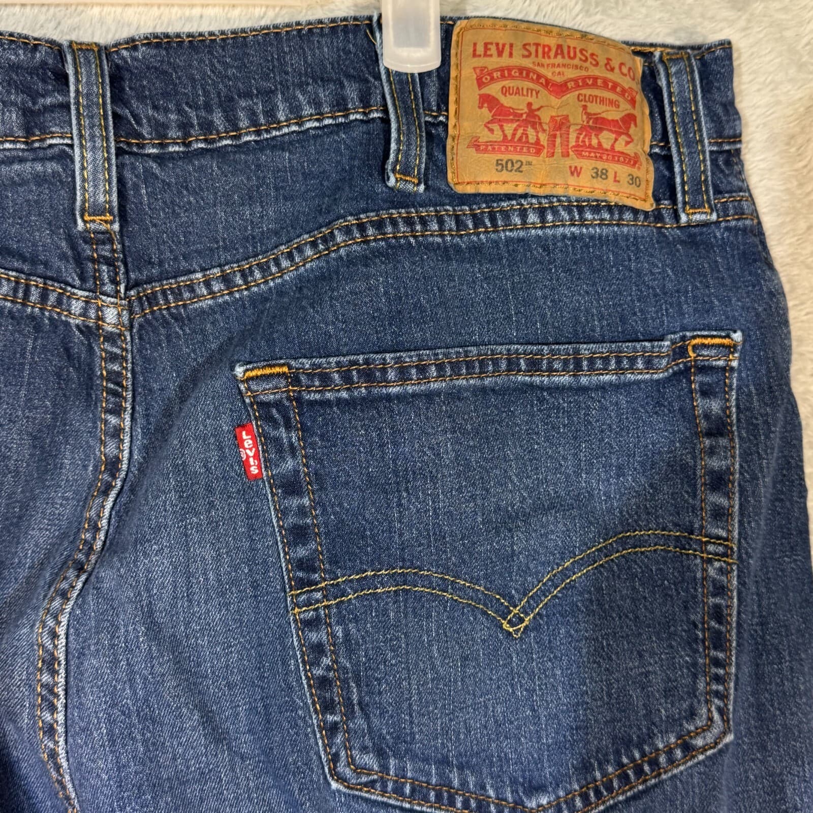 Levi’s 502 Men’s Jeans 38x30 Blue Denim Stretch Mid-Rise Straight Leg - Thumbnail 7