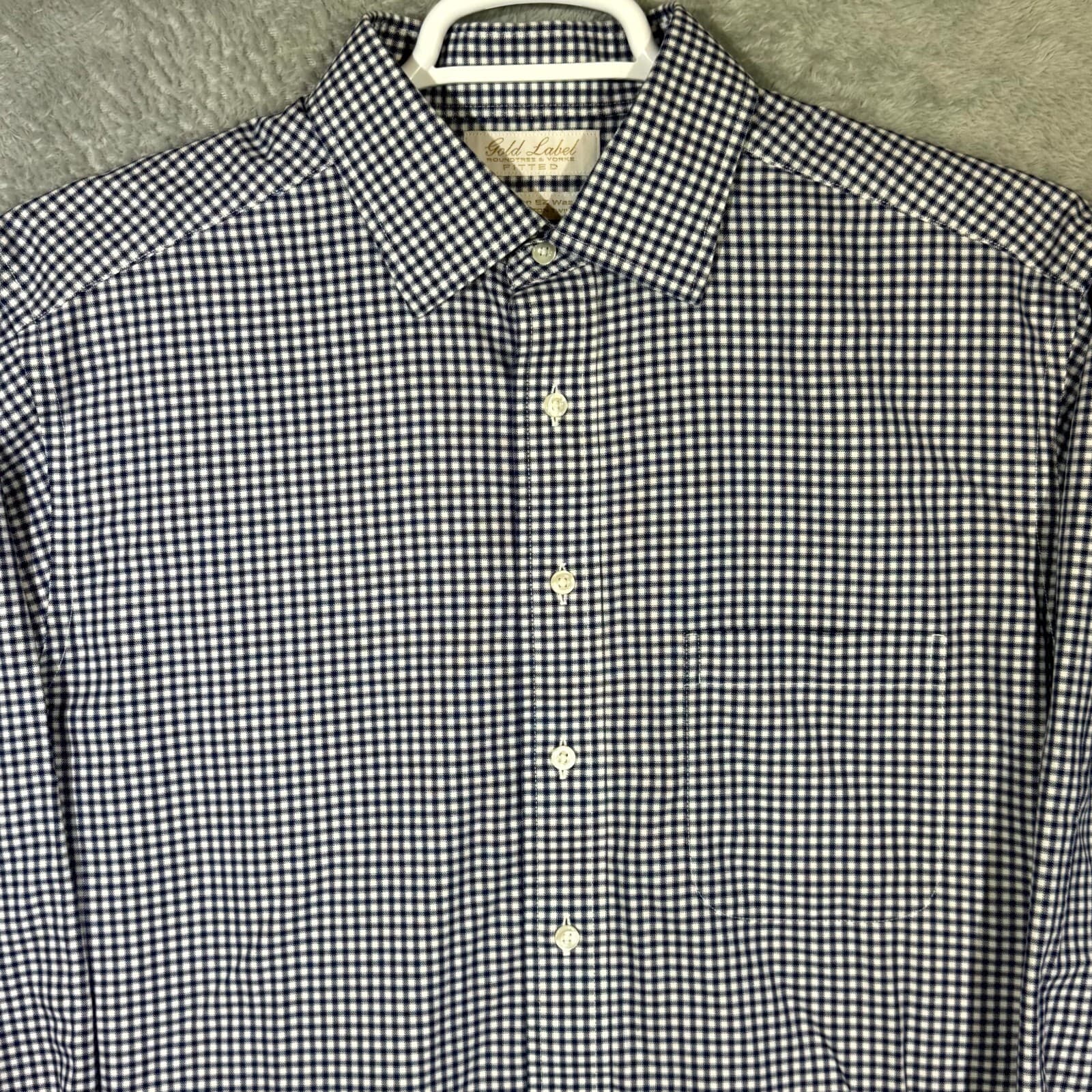 Gold Label Men’s Dress Shirt 16.5×34 Blue Check Fitted 100% Cotton Formal - Thumbnail 4
