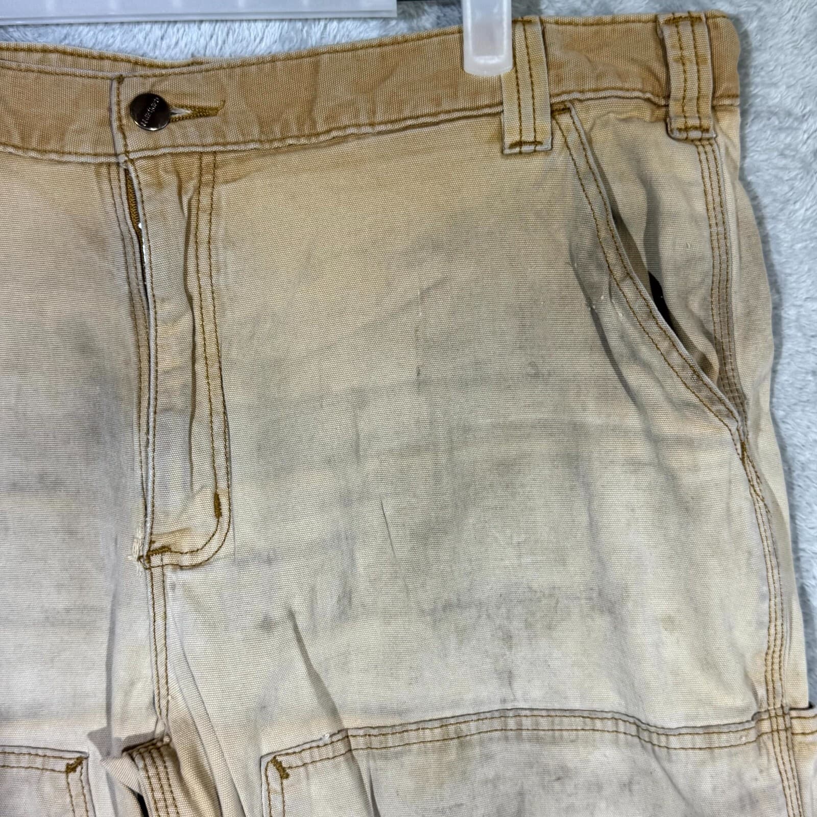Carhartt Work Pants Men’s 40x30 Tan Stretch Relaxed Fit Canvas Utility Workwear - Thumbnail 4