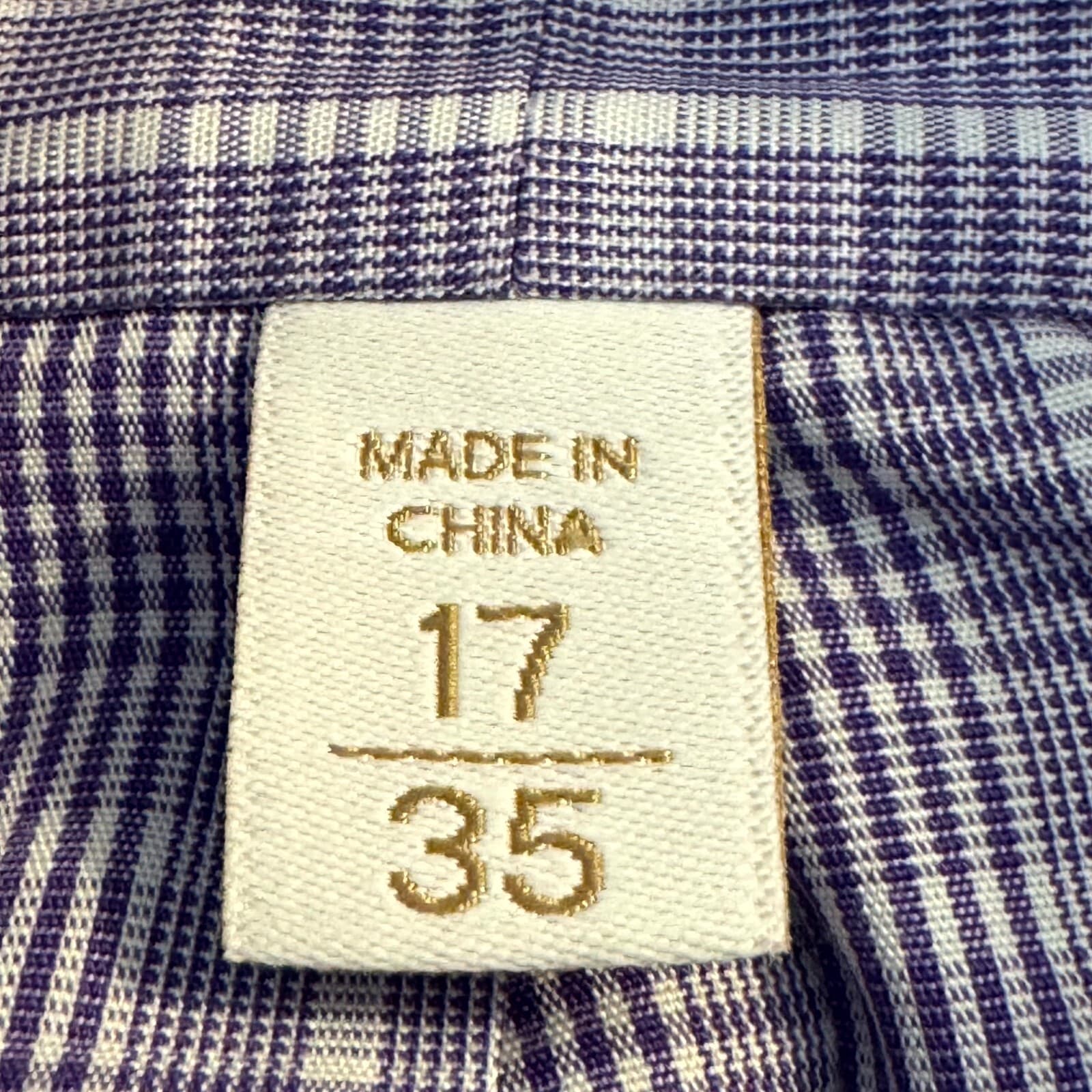 Gold Label Men’s Dress Shirt 17×35 Purple Plaid Cotton Long Sleeve Oxford - Thumbnail 13