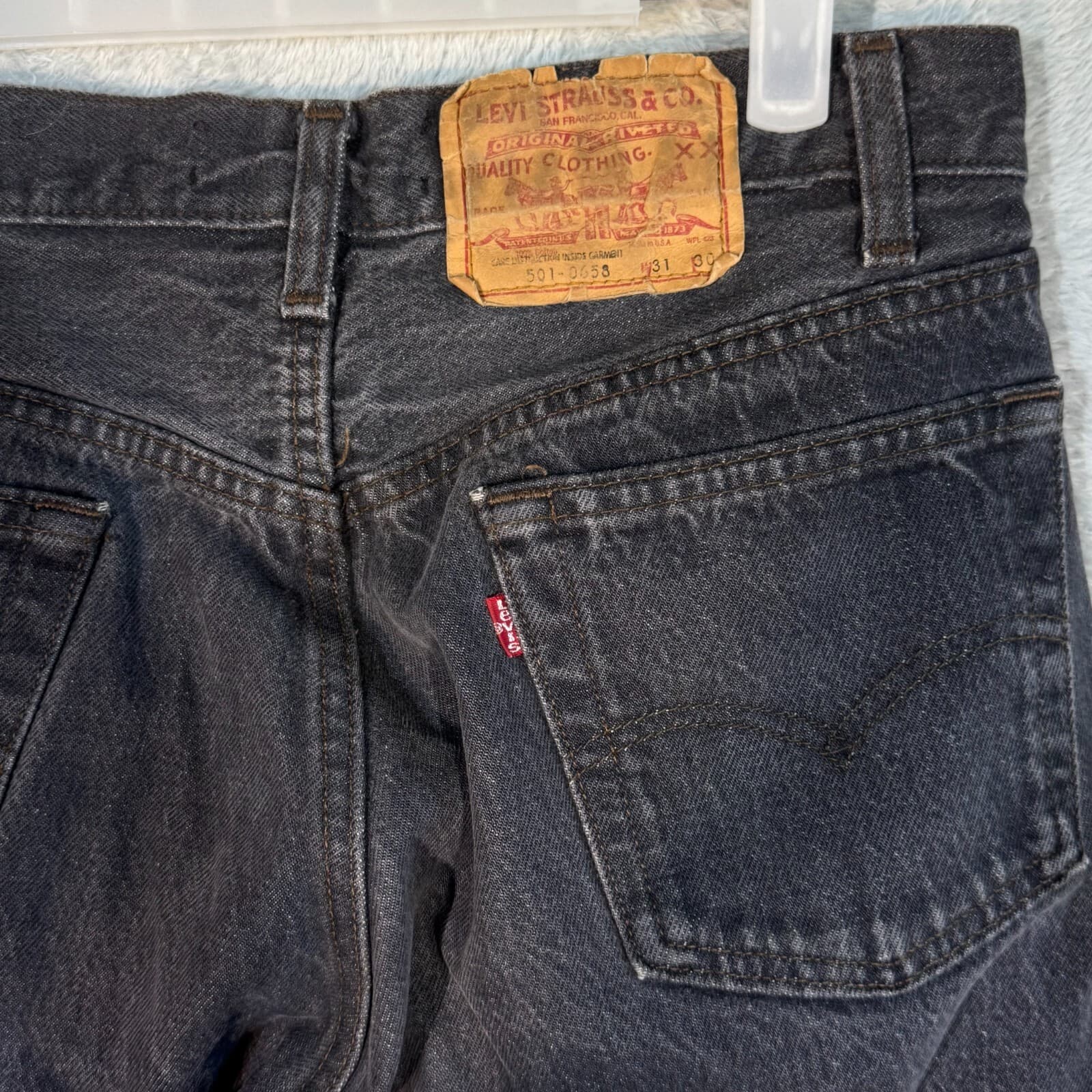 Levi’s 501 Men’s Jeans 31x30 Black Denim Button Fly Straight Leg - Thumbnail 7