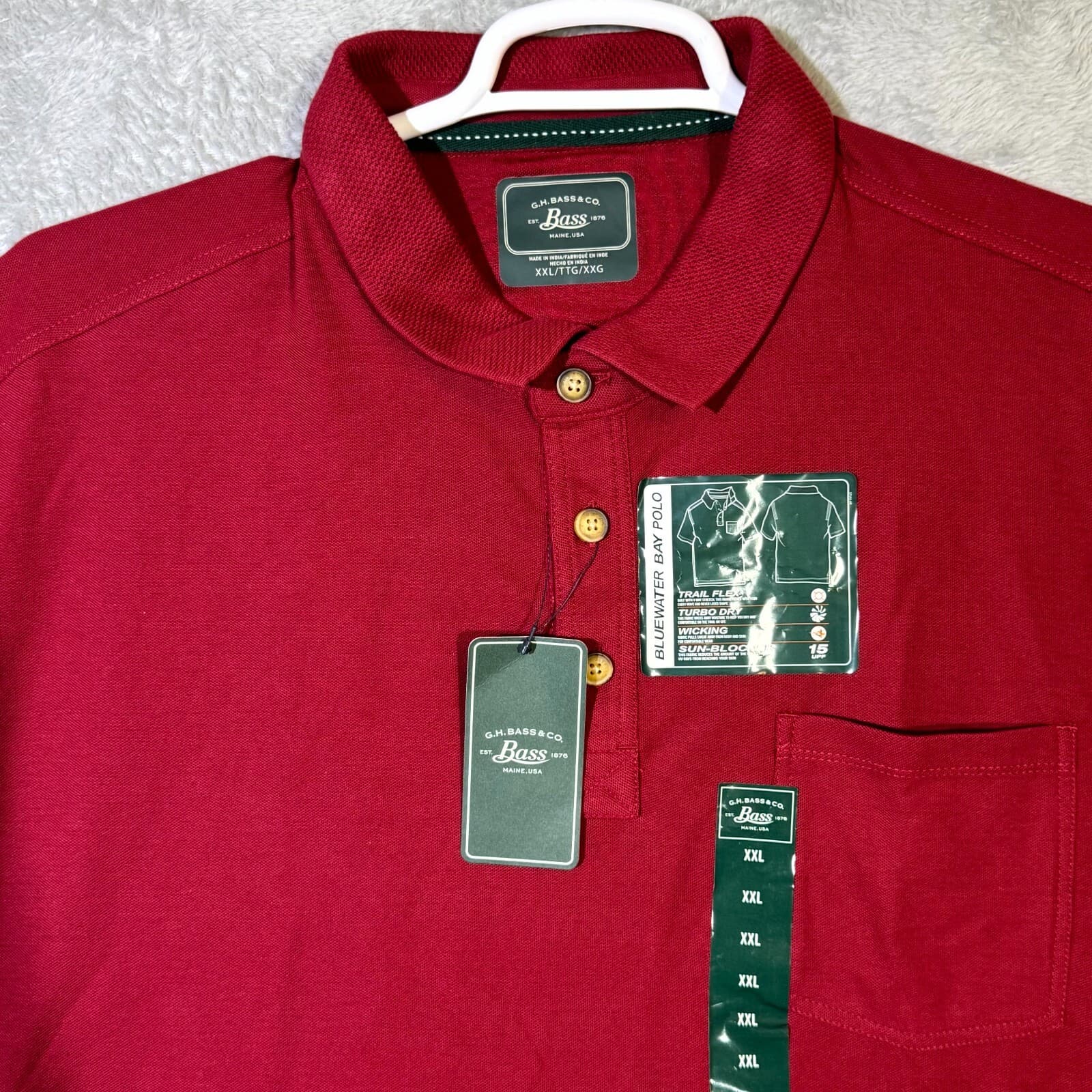 G.H. Bass & Co. Men’s Bluewater Bay Polo Shirt 2XL Red Cotton Short Sleeve New - Thumbnail 4