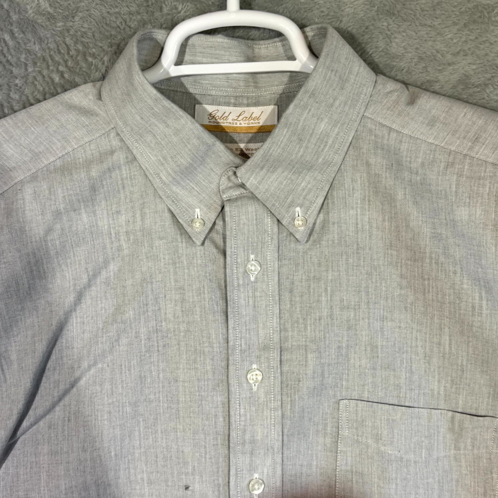 Gold Label Men’s Dress Shirt 17×35 Blue 100% Cotton Long Sleeve Formal - Thumbnail 4