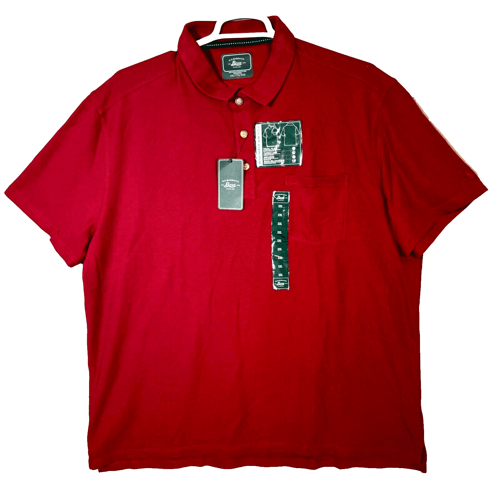 G.H. Bass & Co. Men’s Bluewater Bay Polo Shirt 2XL Red Cotton Short Sleeve New - Image 1