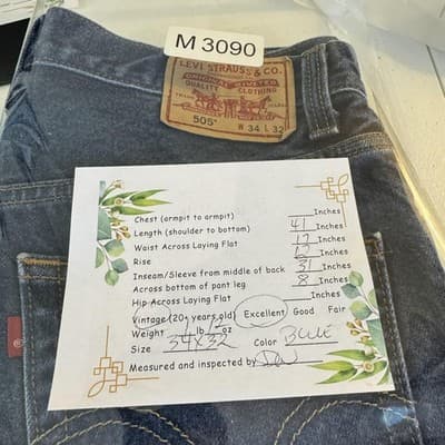 Vintage Levis 505 Jeans Mens 34x32 Blue Regular Fit Straight Leg Denim - Thumbnail 7