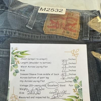 Levis 559 Jeans Mens 38x30 Blue Straight Leg Denim Stretch Mid Rise 98 Cotton - Thumbnail 8